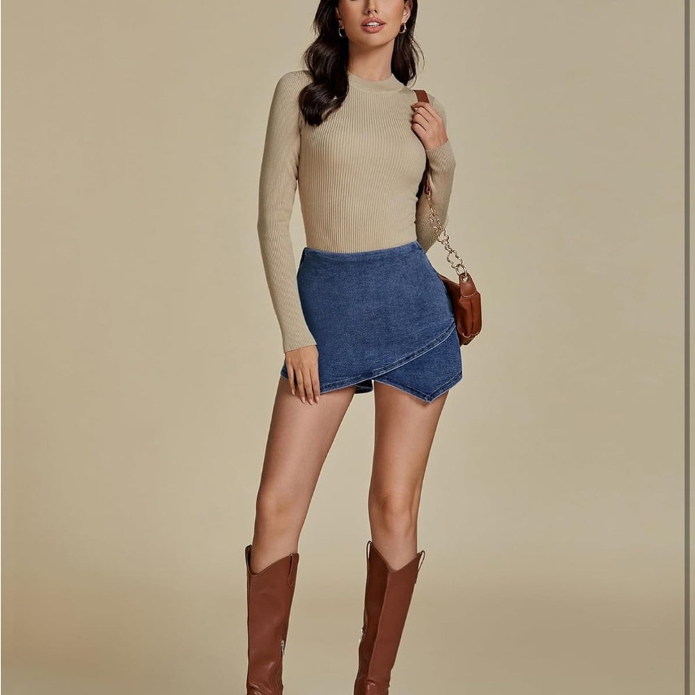 3 for $15 ✨NWOT Blue Denim Wrap Skort Jean Skort Classic Asymmetrical Hem - Picture 14 of 14